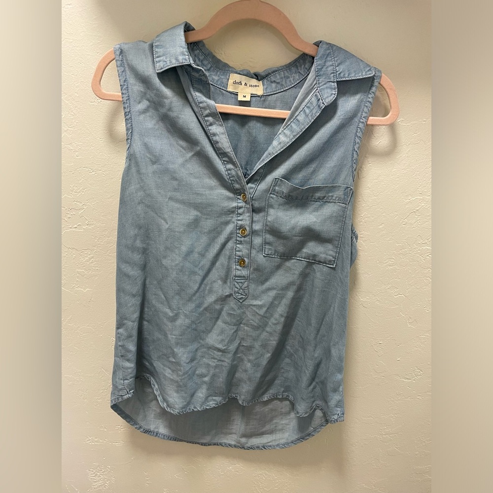 Anthro sleeveless chambray top